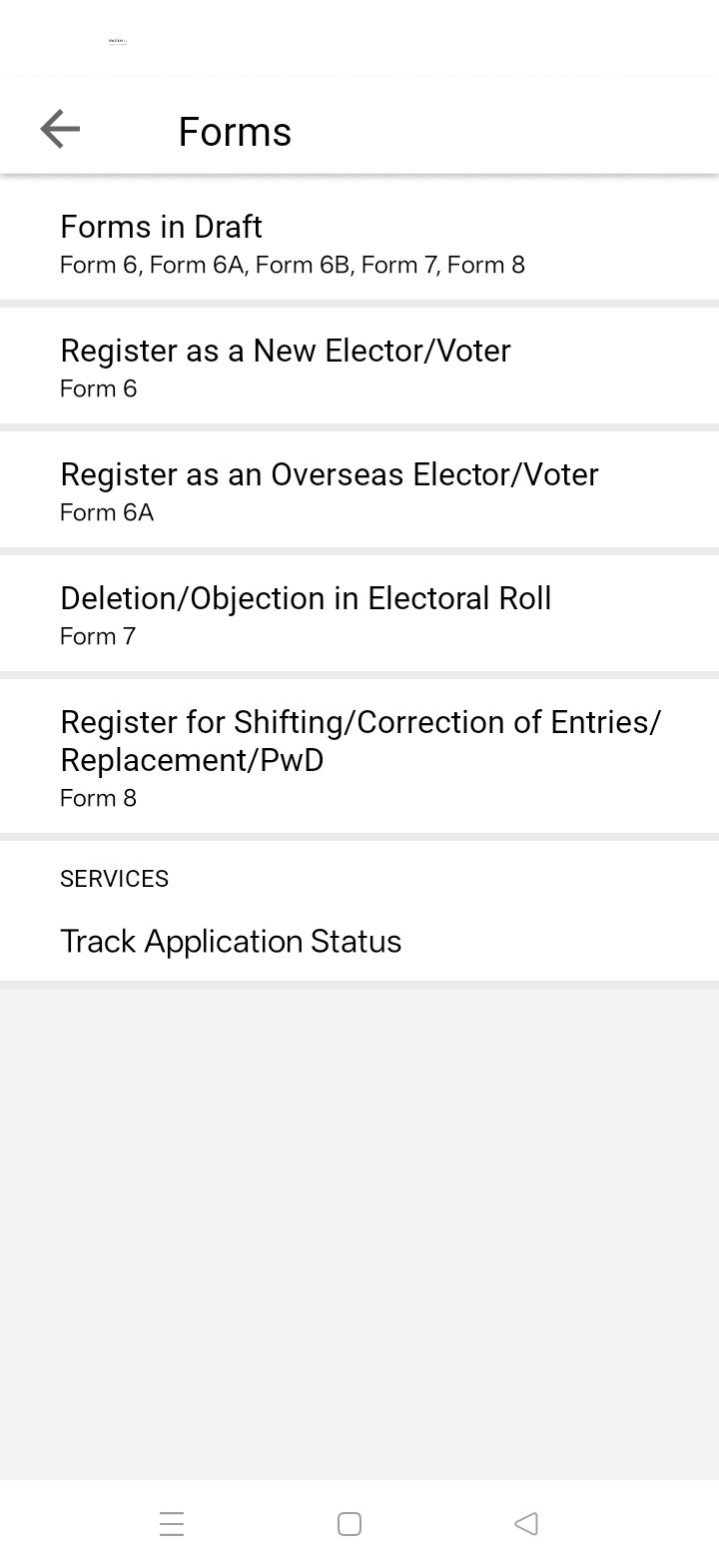 Form પસંદ કરો — Forms > Register as a New Elector