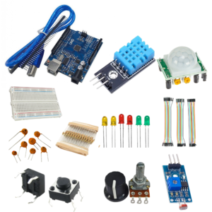 Arduino kit with PIR sensor module, DHT11 sensor module, breadboard and other components