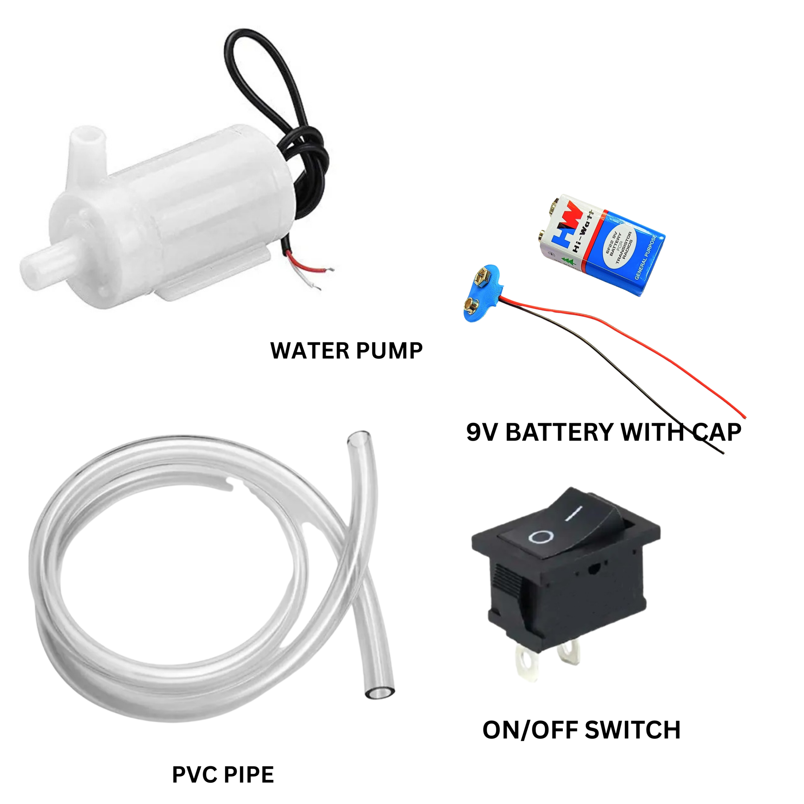[Pack of 1] Waterproof Mini water Project DC Pump 3-9v complete kit with Switch, 9v and pipe