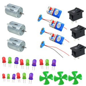 [PACK OF 3] DC Motor, Fan, Battery, LEDs, Switch, Buzzer & Connecting Wire Science Project Material Kit.