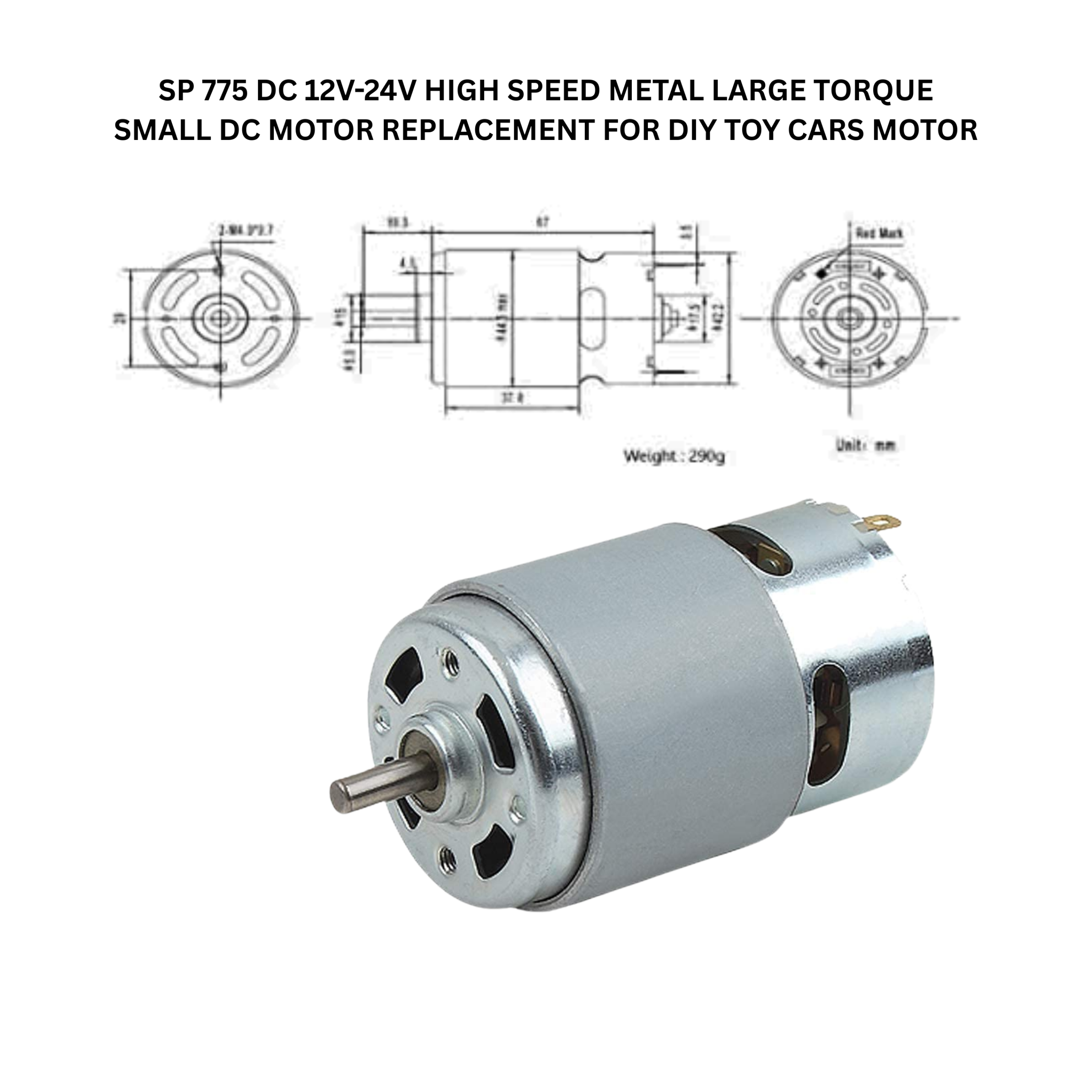 [Pack of 1] SP 775 DC 12V-24V High Speed Metal Large Torque Small DC Motor Replacement for DIY Toy Cars Motor for Drill 12V/24V Brushed DC Multipurpose Brushed High torque Motor