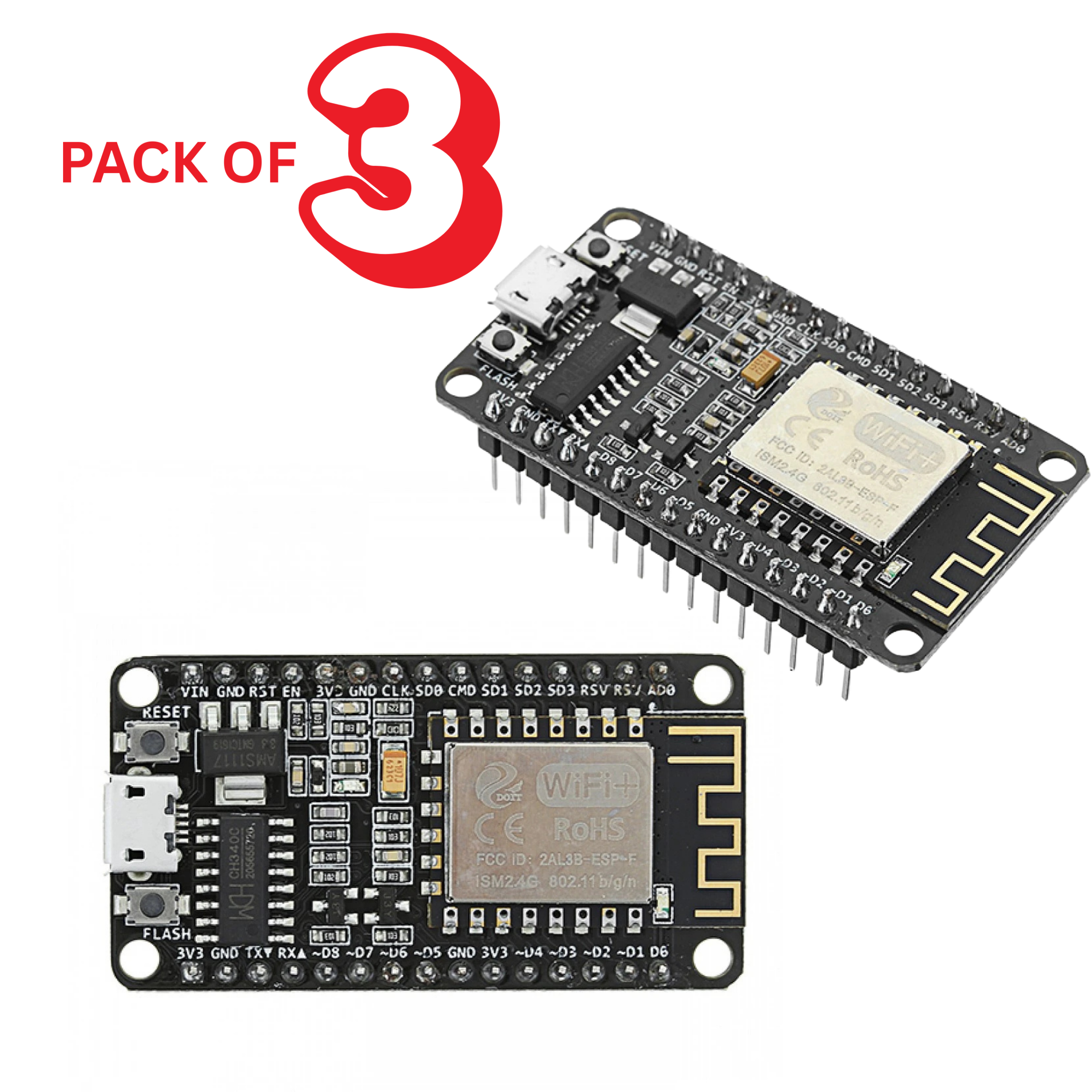NodeMcu ESP8266 CH340 Wifi Development Board (Pack of 3)